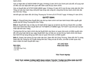 Quyết định 66/QĐHC-CTUBND thủ tục hành chính thuộc thẩm quyền sở công thương Sóc Trăng 2014