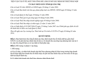 Quyết định 06/2014/QĐ-UBND doanh thu tối thiểu chi phí tiêu hao nhiên liệu tối đa tính thuế tỉnh Quảng Trị