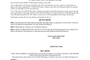 Quyết định 05/2014/QĐ-UBND nhiệm vụ cơ cấu tổ chức biên chế Quản lý thị trường Quảng Trị