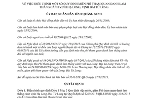 Quyết định 223/2014/QĐ-UBND điều chỉnh phí tham quan 2269/2013/QĐ-UBND Quảng Ninh