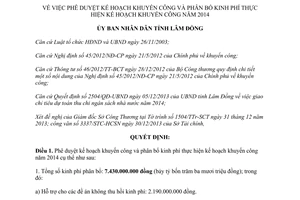 Quyết định 201/QĐ-UBND kế hoạch khuyến công phân bổ kinh phí thực hiện kế hoạch Lâm Đồng 2014