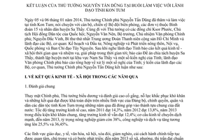 Thông báo 48/TB-VPCP năm 2014 kết luận của Thủ tướng làm việc với lãnh đạo Kon Tum