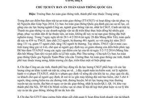 Công điện 18/CĐ-UBATGTQG 2014 biện pháp bảo đảm ATGT ngày cao điểm lễ hội Xuân