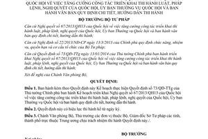 Quyết định 290/QĐ-BTP 2014 Kế hoạch thực hiện 73/QĐ-TTg triển khai thi hành luật pháp lệnh nghị quyết