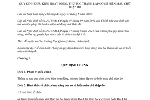 Thông tư 04/2014/TT-BYT hoạt động thủ tục thành lập cơ sở hiến máu chữ thập đỏ