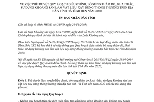 Quyết định 431/QĐ-UBND năm 2014 điều chỉnh khai thác khoáng sản làm vật liệu xây dựng Hà Tĩnh đến 2020