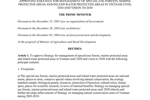 Decision No. 218/QD-TTg management of special-use forests marine protected areas inland water protected areas
