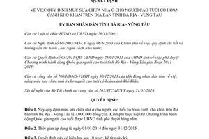 Quyết định 07/2014/QĐ-UBND sửa chữa nhà ở người cao tuổi hoàn cảnh khó khăn Bà Rịa Vũng Tàu