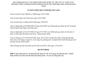 Quyết định 418/QĐ-UBND 2014 Quản lý sử dụng tiền thu từ xử lý tang vật hành chính Quảng Nam