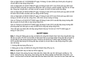 Quyết định 279/QĐ-UBND 2014 công bố bảng giá ca máy thiết bị thi công Khánh Hòa