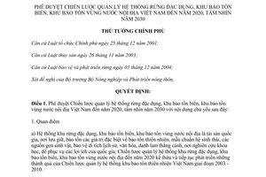 Quyết định 218/QĐ-TTg 2014 quản lý hệ thống rừng đặc dụng khu bảo tồn biển vùng nước đến 2020