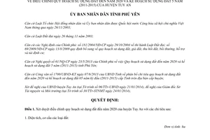 Quyết định 211/QĐ-UBND năm 2014 điều chỉnh quy hoạch sử dụng đất 2020 kế hoạch sử dụng đất 5 năm Phú Yên