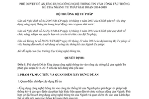 Quyết định 298/QĐ-BTP 2014 Ứng dụng công nghệ thông tin thống kê Tư pháp 2014 2018