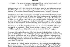 Chỉ thị 03/2014/CT-UBND tăng cường biện pháp phòng chống dịch cúm gia cầm Hồ Chí Minh