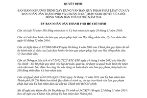 Quyết định 560/QĐ-UBND xây dựng văn bản quy phạm pháp luật chuẩn bị dự thảo Hồ Chí Minh