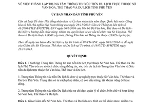 Quyết định 212/QĐ-UBND năm 2014 thành lập Trung tâm Thông tin xúc tiến Du lịch Phú Yên