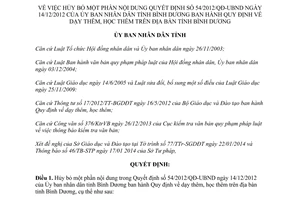Quyết định 318/QĐ-UBND 2014 hủy bỏ một phần 54/2012/QĐ-UBND dạy học thêm Bình Dương