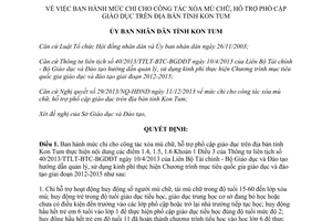 Quyết định 11/2014/QĐ-UBND chi xóa mù chữ hỗ trợ phổ cập giáo dục Kon Tum