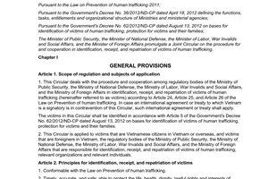 Joint circular 01/2014/TTLT-BCA-BQP-BLDTBXH-BNG identification receipt repatriation victims of human trafficking