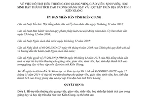 Quyết định 13/2014/QĐ-UBND hỗ trợ tiền thưởng giảng viên giáo viên sinh viên học sinh Kiên Giang
