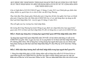 Thông tư 06/2014/TT-BCT nhập khẩu theo hạn ngạch thuế quan 2014 thuế suất 0% hàng từ Lào