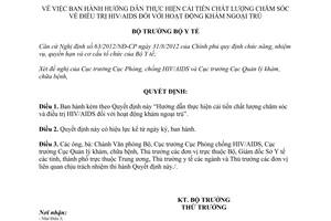Quyết định 471/QĐ-BYT năm 2014 Hướng dẫn cải tiến chất lượng điều trị HIV/AIDS khám ngoại trú