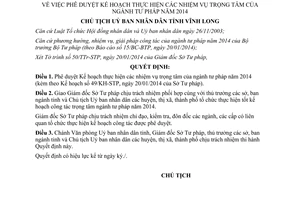 Quyết định 123/QĐ-UBND năm 2014 nhiệm vụ trọng tâm ngành tư pháp Vĩnh Long