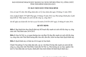 Quyết định 312/QĐ-UBND cải cách chế độ công vụ công chức Thái Bình 2014-2015
