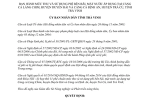 Quyết định 07/2014/QĐ-UBND phí bến bãi mặt nước Cảng cá Láng Chim Trà Cú Trà Vinh