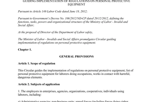 Circular No. 04/2014/TT-BLDTBXH regulations on personal protective equipment