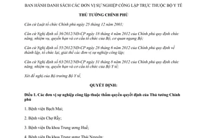 Quyết định 246/QĐ-TTg năm 2014 danh sách đơn vị sự nghiệp công lập trực thuộc Bộ Y tế