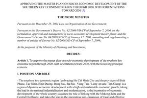 Decision No. 252/QD-TTg 2014 plan development of The Southern Key economic region 2020 2030