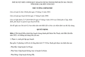 Quyết định 249/QĐ-TTg năm 2014 Quy hoạch chung Buôn Ma Thuột Đắk Lắk đến 2025
