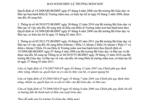 Văn bản hợp nhất 05/VBHN-BGDĐT Điều lệ Trường mầm non Bộ Giáo dục Đào tạo 2014