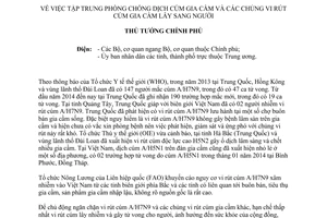 Công điện 200/CĐ-TTg năm 2014 phòng chống dịch cúm gia cầm chủng vi rút lây sang người