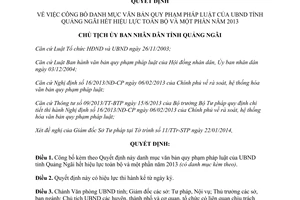 Quyết định 192/QĐ-UBND 2014 danh mục văn bản hết hiệu lực toàn bộ và một phần tỉnh Quảng Ngãi