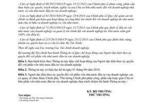 Thông tư 21/2014/TT-BTC Người đại diện theo ủy quyền phần vốn nhà nuớc đầu tư doanh nghiệp