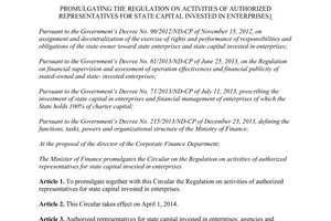 Circular No. 21/2014/TT-BTC activities of authorized representatives for state capital invested in enterprises