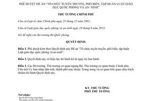 Quyết định 253/QĐ-TTg năm 2014 Đề án tổ chức phổ biến tập huấn Luật giáo dục quốc phòng an ninh