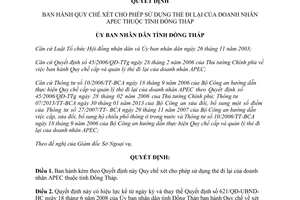 Quyết định 128/QĐ-UBND-HC năm 2014 Quy chế xét cho phép sử dụng thẻ đi lại doanh nhân APEC Đồng Tháp