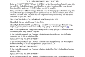 Văn bản hợp nhất 06/VBHN-BNNPTNT điều kiện an toàn vệ sinh thực phẩm trong sản xuất Thủy sản