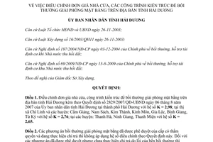 Quyết định 06/2014/QĐ-UBND điều chỉnh đơn giá nhà cửa công trình kiến trúc bồi thường giải phóng mặt bằng Hải Dương