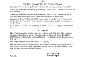 Quyết định 99/QĐHC-CTUBND 2014 bãi bỏ thủ tục hành chính Sở Công Thương Sóc Trăng