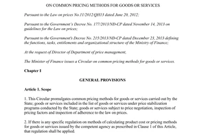 Circular No. 25/2014/TT-BTC common pricing methods for goods or services