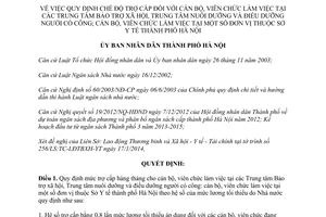 Quyết định 11/2014/QĐ-UBND trợ cấp cán bộ Trung tâm bảo trợ xã hội nuôi dưỡng điều dưỡng Hà Nội