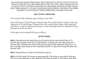 Quyết định 275/QĐ-TTg năm 2014 thực hiện 27-KL/TW đẩy mạnh phát triển kinh tế xã hội quốc phòng an ninh 2020