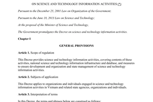 Decree No. 11/2014/ND-CP on science and technology information activities