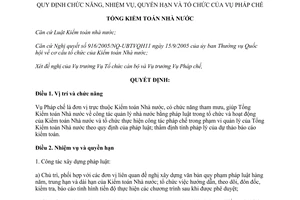 Quyết định số 147/QĐ-KTNN năm 2014 chức năng nhiệm vụ quyền hạ cơ cấu tổ chức của Vụ Pháp chế