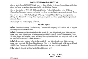 Quyết định 1371/QĐ-BCT năm 2014 Danh mục máy móc thiết bị vật tư nguyên liệu trong nước sản xuất được