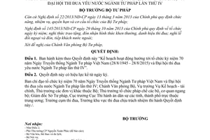 Quyết định 394/QĐ-BTP Kế hoạch kỷ niệm 70 năm Ngày Truyền thống Ngành Tư pháp 2014